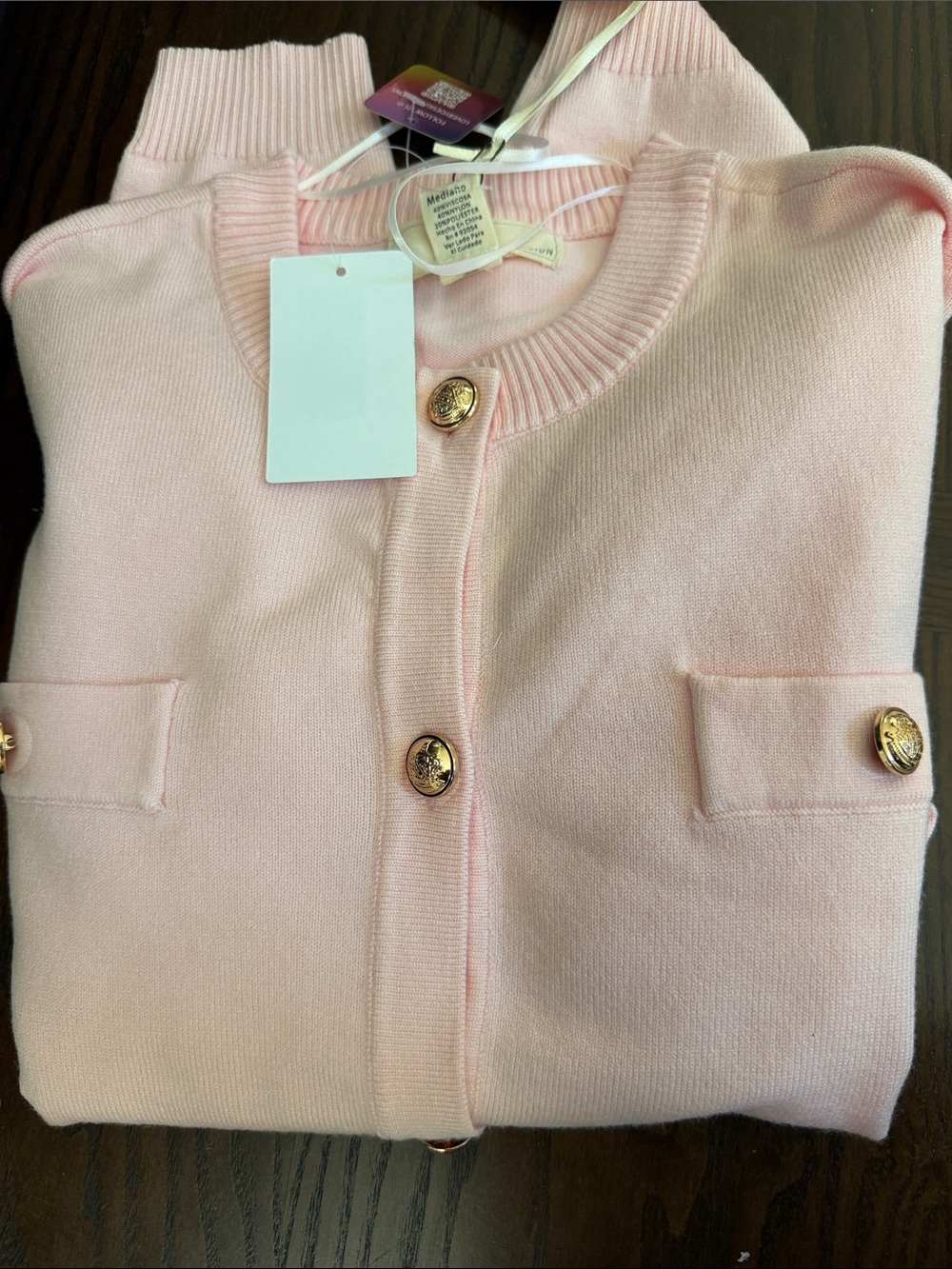 Nordstrom Light Pink Knit Cardigan with Gold Buttons